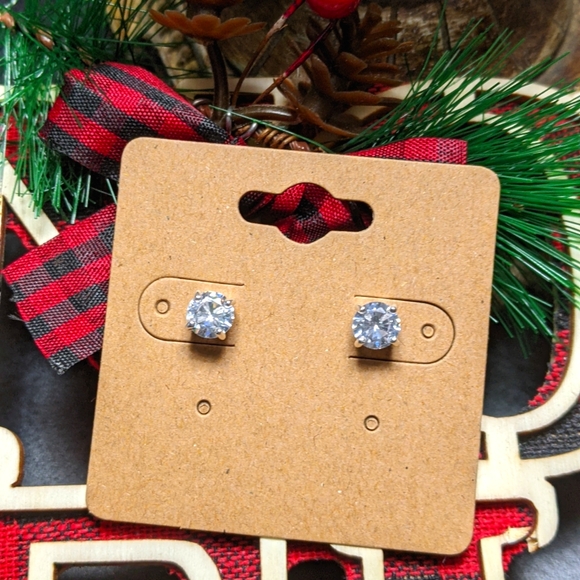 Round Cubic Zirconia Silver Earrings - Picture 2 of 3